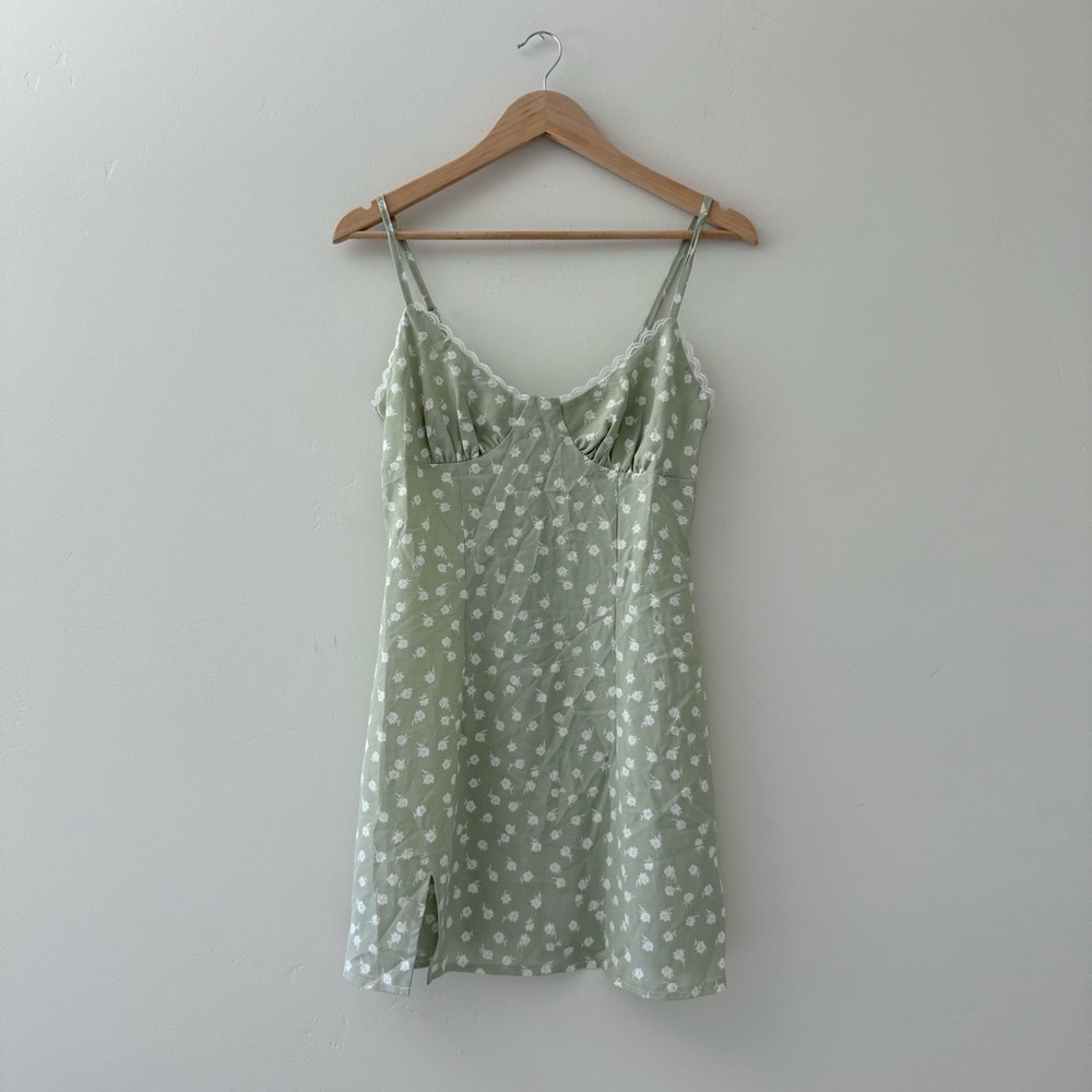 Green Floral Mini Slip Dress